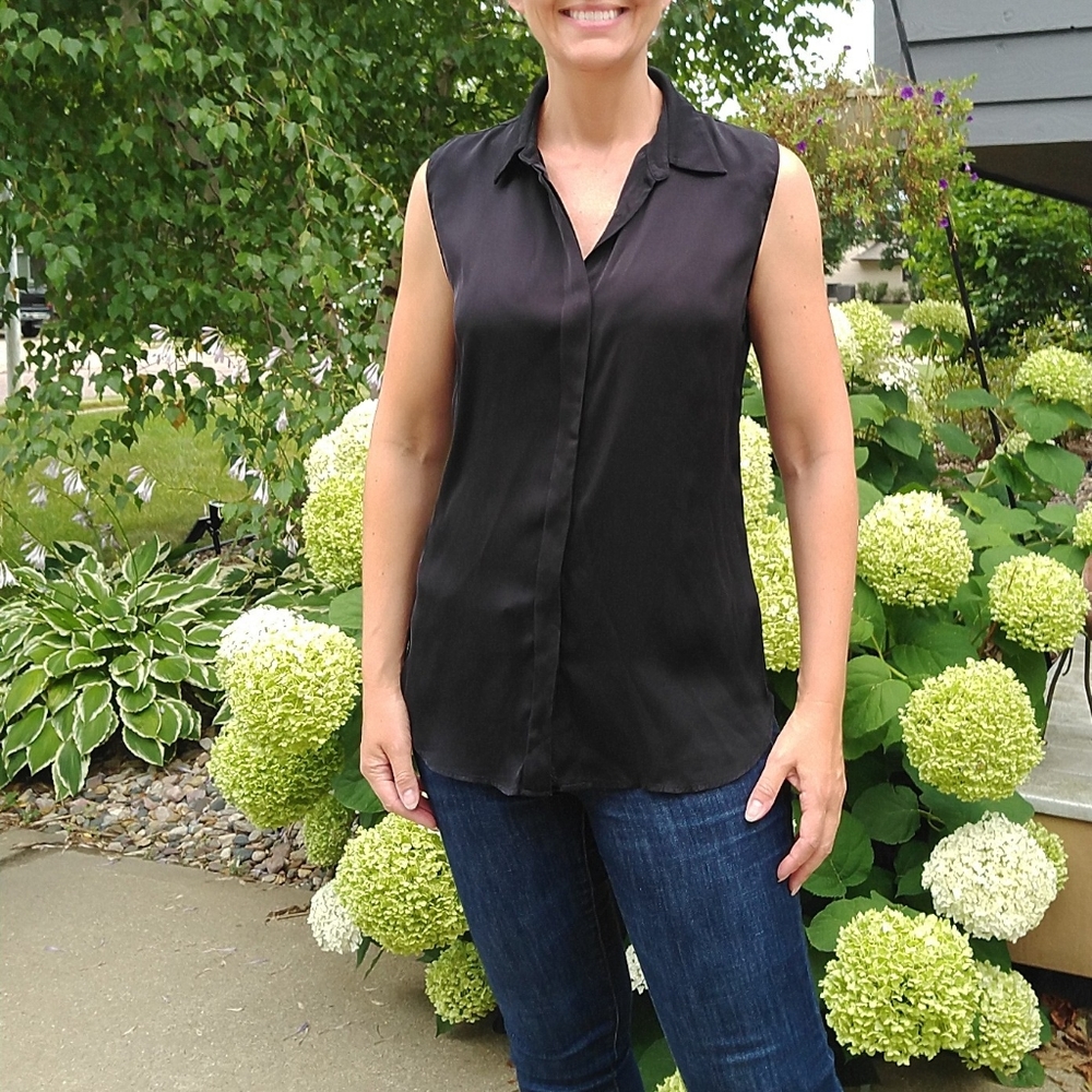 REPEAT black silk sleeveless blouse S (J2)